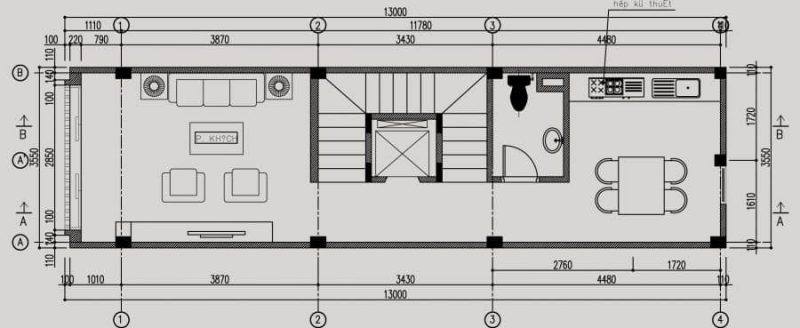 thang máy gia đình bố trí giữa cầu thang bộ